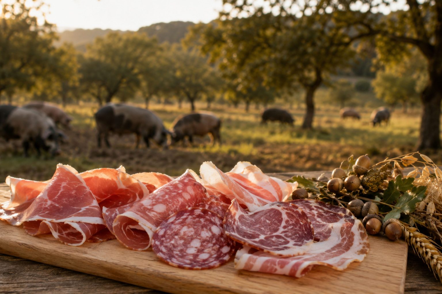 Tagliere di salumi Pedrazzoli con cereali e ghiande, per raccontare come l’alimentazione animale influenza il gusto dei salumi